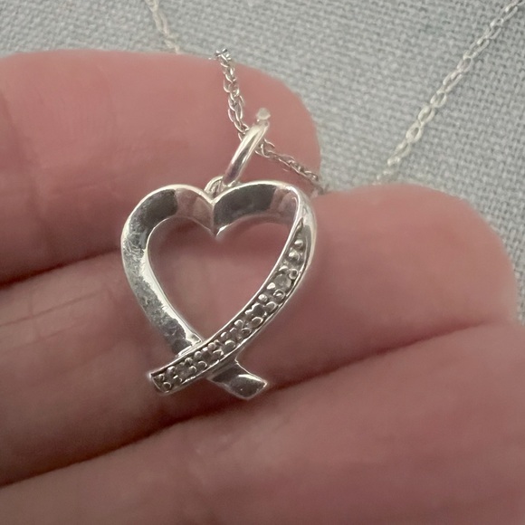 Vintage Genuine Natural Diamond Heart .925 Sterling Silver Necklace - Picture 3 of 6